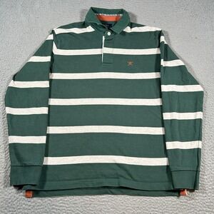 Hackett London Rugby Shirt Mens Medium Green Striped Cotton Classic Fit Tennis